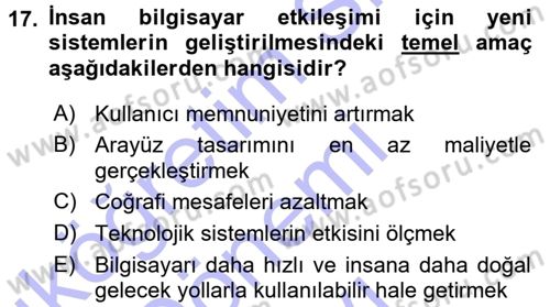 Temel Bilgi Teknolojileri 1 Dersi 2015 - 2016 Yılı (Final) Dönem Sonu Sınavı 17. Soru