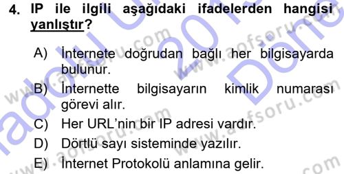 Temel Bilgi Teknolojileri 1 Dersi 2015 - 2016 Yılı (Final) Dönem Sonu Sınavı 4. Soru