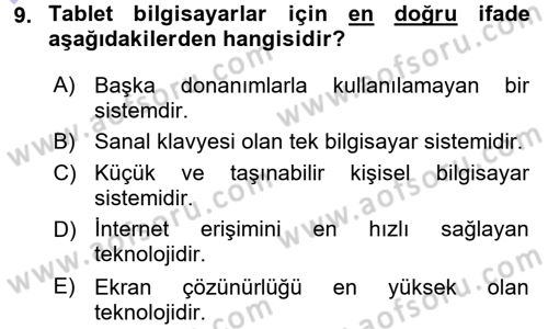 Temel Bilgi Teknolojileri 1 Dersi 2015 - 2016 Yılı (Final) Dönem Sonu Sınavı 9. Soru