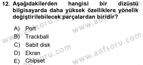 Temel Bilgi Teknolojileri 1 Dersi 2015 - 2016 Yılı Tek Ders Sınavı 12. Soru