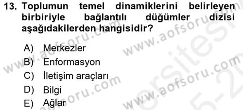 Temel Bilgi Teknolojileri 1 Dersi 2015 - 2016 Yılı Tek Ders Sınavı 13. Soru