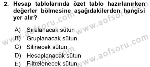 Temel Bilgi Teknolojileri 1 Dersi 2015 - 2016 Yılı Tek Ders Sınavı 2. Soru