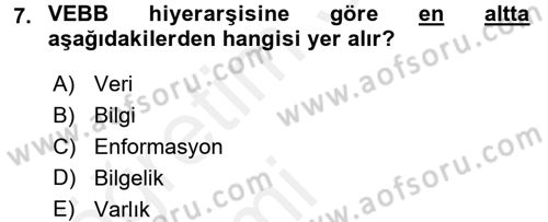 Temel Bilgi Teknolojileri 1 Dersi 2015 - 2016 Yılı Tek Ders Sınavı 7. Soru