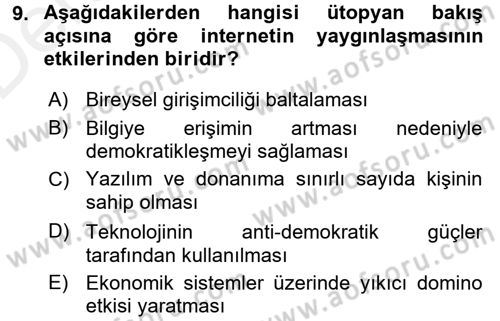 Temel Bilgi Teknolojileri 1 Dersi 2015 - 2016 Yılı Tek Ders Sınavı 9. Soru