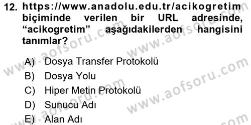 Temel Bilgi Teknolojileri 1 Dersi 2016 - 2017 Yılı (Final) Dönem Sonu Sınavı 12. Soru