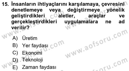 Temel Bilgi Teknolojileri 1 Dersi 2017 - 2018 Yılı 3 Ders Sınavı 15. Soru