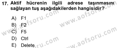 Temel Bilgi Teknolojileri 1 Dersi 2017 - 2018 Yılı (Vize) Ara Sınav Soruları 17. Soru