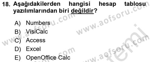 Temel Bilgi Teknolojileri 1 Dersi 2017 - 2018 Yılı (Vize) Ara Sınav Soruları 18. Soru