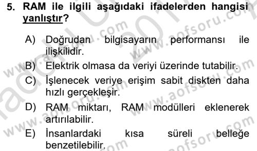 Temel Bilgi Teknolojileri 1 Dersi 2017 - 2018 Yılı (Vize) Ara Sınavı 5. Soru