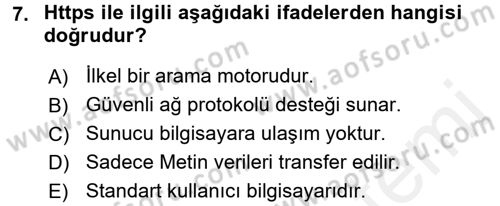 Temel Bilgi Teknolojileri 1 Dersi 2017 - 2018 Yılı (Final) Dönem Sonu Sınav Soruları 7. Soru