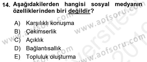 Temel Bilgi Teknolojileri 1 Dersi 2018 - 2019 Yılı (Final) Dönem Sonu Sınavı 14. Soru