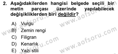 Temel Bilgi Teknolojileri 1 Dersi 2018 - 2019 Yılı (Final) Dönem Sonu Sınavı 2. Soru