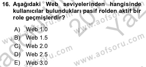 Temel Bilgi Teknolojileri 1 Dersi 2018 - 2019 Yılı Yaz Okulu Sınav Soruları 16. Soru
