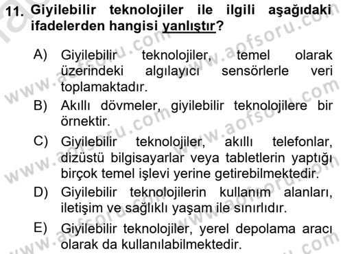 Temel Bilgi Teknolojileri 1 Dersi 2021 - 2022 Yılı (Final) Dönem Sonu Sınavı 11. Soru