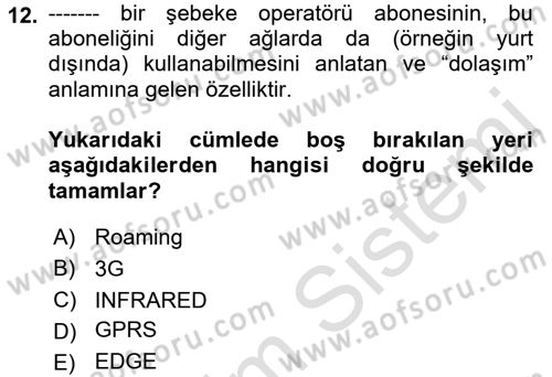 Temel Bilgi Teknolojileri 1 Dersi 2021 - 2022 Yılı (Final) Dönem Sonu Sınavı 12. Soru