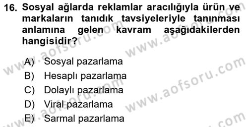 Temel Bilgi Teknolojileri 1 Dersi 2021 - 2022 Yılı (Final) Dönem Sonu Sınavı 16. Soru