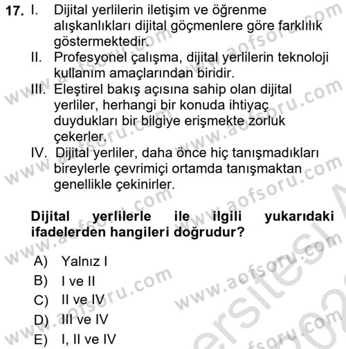 Temel Bilgi Teknolojileri 1 Dersi 2021 - 2022 Yılı (Final) Dönem Sonu Sınavı 17. Soru