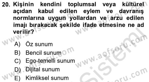 Temel Bilgi Teknolojileri 1 Dersi 2021 - 2022 Yılı (Final) Dönem Sonu Sınavı 20. Soru