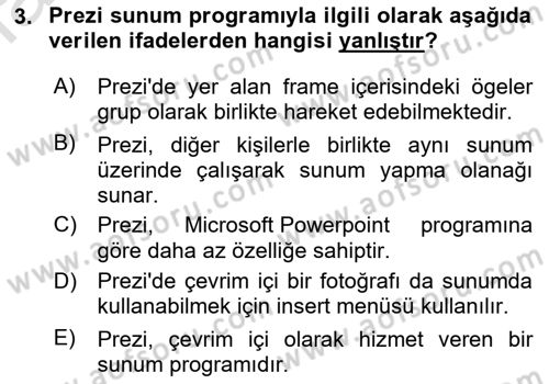 Temel Bilgi Teknolojileri 1 Dersi 2021 - 2022 Yılı (Final) Dönem Sonu Sınavı 3. Soru