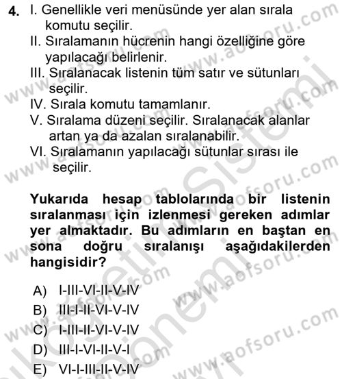 Temel Bilgi Teknolojileri 1 Dersi 2021 - 2022 Yılı (Final) Dönem Sonu Sınavı 4. Soru