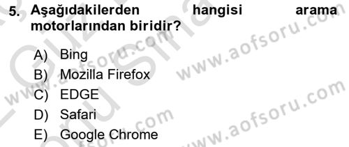 Temel Bilgi Teknolojileri 1 Dersi 2021 - 2022 Yılı (Final) Dönem Sonu Sınavı 5. Soru