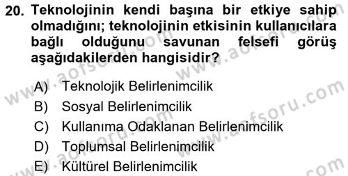 Temel Bilgi Teknolojileri 1 Dersi 2022 - 2023 Yılı (Final) Dönem Sonu Sınav Soruları 20. Soru