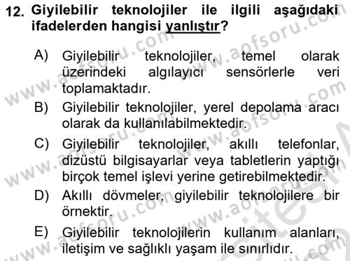 Temel Bilgi Teknolojileri 1 Dersi 2023 - 2024 Yılı (Final) Dönem Sonu Sınavı 12. Soru