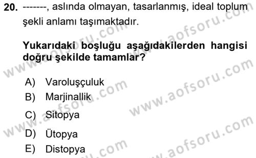 Temel Bilgi Teknolojileri 1 Dersi 2023 - 2024 Yılı (Final) Dönem Sonu Sınavı 20. Soru