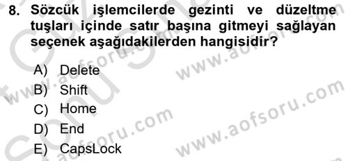 Temel Bilgi Teknolojileri 1 Dersi 2023 - 2024 Yılı (Final) Dönem Sonu Sınavı 8. Soru
