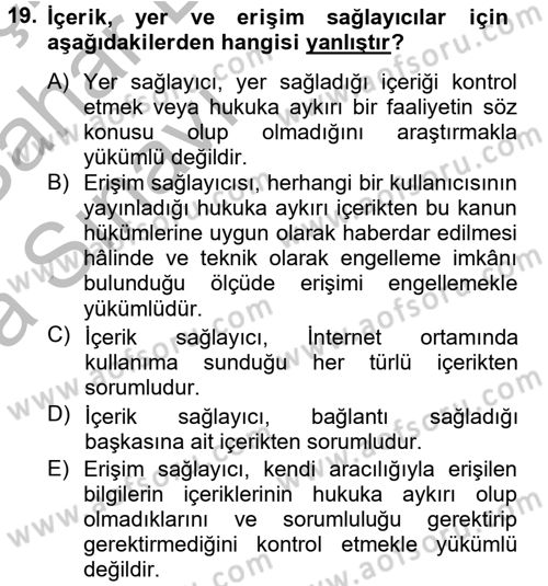 Temel Bilgi Teknolojileri 2 Dersi 2012 - 2013 Yılı (Vize) Ara Sınav Soruları 19. Soru