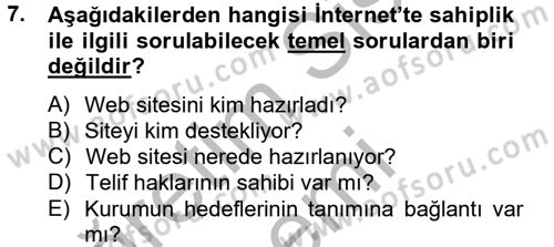Temel Bilgi Teknolojileri 2 Dersi 2012 - 2013 Yılı (Vize) Ara Sınav Soruları 7. Soru