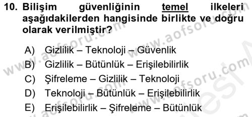 Temel Bilgi Teknolojileri 2 Dersi 2015 - 2016 Yılı (Vize) Ara Sınav Soruları 10. Soru