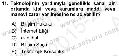 Temel Bilgi Teknolojileri 2 Dersi 2015 - 2016 Yılı (Vize) Ara Sınav Soruları 11. Soru