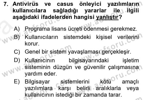 Temel Bilgi Teknolojileri 2 Dersi 2015 - 2016 Yılı (Vize) Ara Sınav Soruları 7. Soru