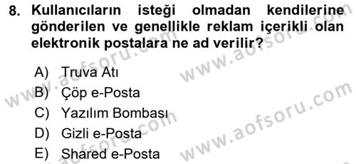 Temel Bilgi Teknolojileri 2 Dersi 2015 - 2016 Yılı (Vize) Ara Sınav Soruları 8. Soru