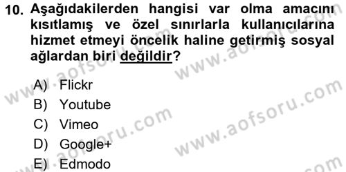 Temel Bilgi Teknolojileri 2 Dersi 2015 - 2016 Yılı (Final) Dönem Sonu Sınav Soruları 10. Soru