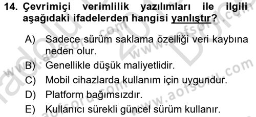 Temel Bilgi Teknolojileri 2 Dersi 2015 - 2016 Yılı (Final) Dönem Sonu Sınav Soruları 14. Soru