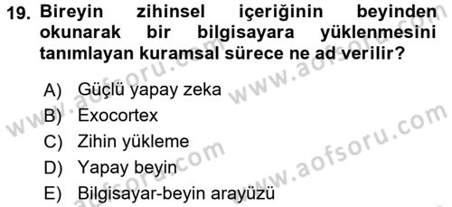 Temel Bilgi Teknolojileri 2 Dersi 2015 - 2016 Yılı (Final) Dönem Sonu Sınav Soruları 19. Soru