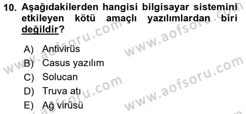 Temel Bilgi Teknolojileri 2 Dersi 2017 - 2018 Yılı (Vize) Ara Sınav Soruları 10. Soru