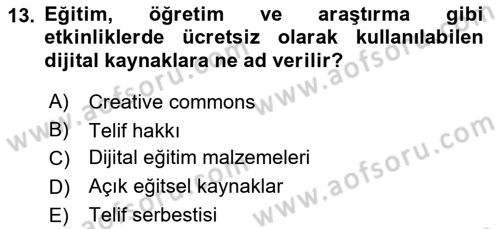 Temel Bilgi Teknolojileri 2 Dersi 2017 - 2018 Yılı (Vize) Ara Sınav Soruları 13. Soru