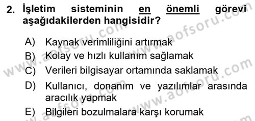 Temel Bilgi Teknolojileri 2 Dersi 2017 - 2018 Yılı (Vize) Ara Sınav Soruları 2. Soru