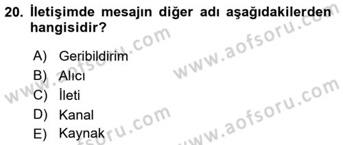 Temel Bilgi Teknolojileri 2 Dersi 2017 - 2018 Yılı (Vize) Ara Sınav Soruları 20. Soru