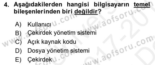 Temel Bilgi Teknolojileri 2 Dersi 2017 - 2018 Yılı (Vize) Ara Sınav Soruları 4. Soru