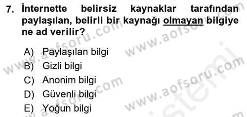 Temel Bilgi Teknolojileri 2 Dersi 2017 - 2018 Yılı (Vize) Ara Sınav Soruları 7. Soru