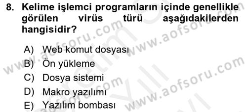 Temel Bilgi Teknolojileri 2 Dersi 2017 - 2018 Yılı (Vize) Ara Sınav Soruları 8. Soru