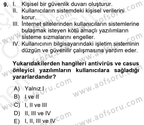 Temel Bilgi Teknolojileri 2 Dersi 2017 - 2018 Yılı (Vize) Ara Sınav Soruları 9. Soru