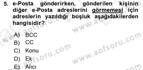 Temel Bilgi Teknolojileri 2 Dersi 2017 - 2018 Yılı (Final) Dönem Sonu Sınav Soruları 5. Soru