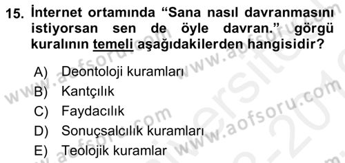 Temel Bilgi Teknolojileri 2 Dersi 2018 - 2019 Yılı (Vize) Ara Sınav Soruları 15. Soru