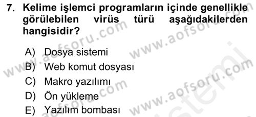 Temel Bilgi Teknolojileri 2 Dersi 2018 - 2019 Yılı (Vize) Ara Sınavı 7. Soru