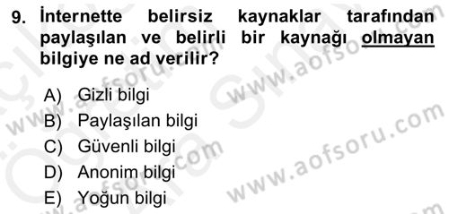 Temel Bilgi Teknolojileri 2 Dersi 2018 - 2019 Yılı (Vize) Ara Sınav Soruları 9. Soru